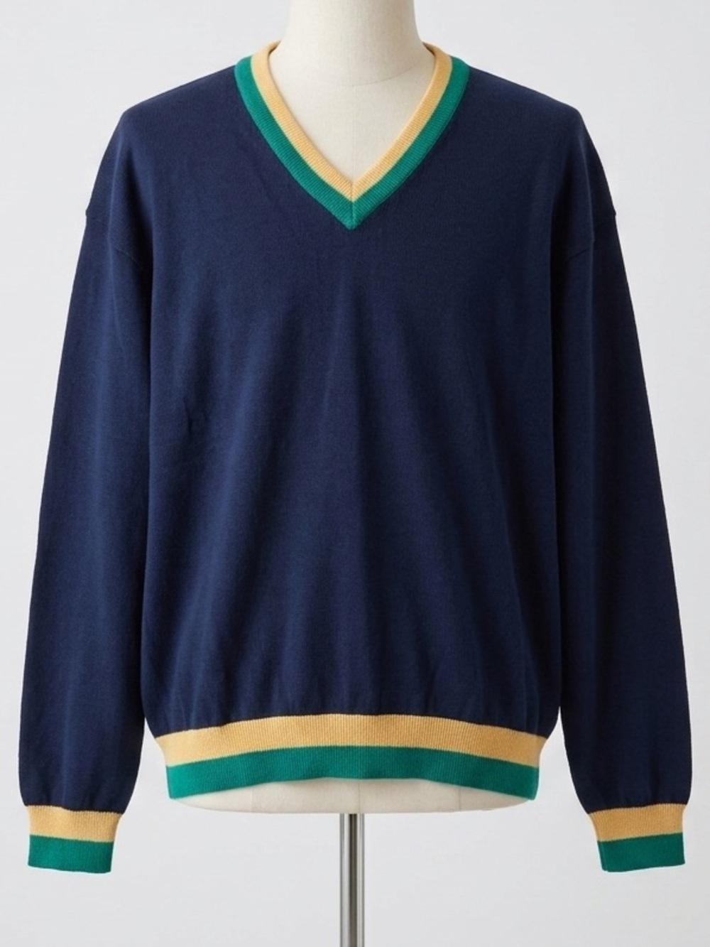 Vintage Nicklaus 100% Cotton Navy V-Neck Golf Sweater Navy Yellow Green Large